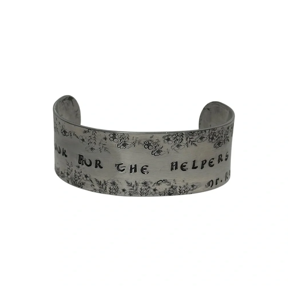 Handmade Mr. Rogers quote adjustable silver hypoallergenic wide‎ cuff bracelet